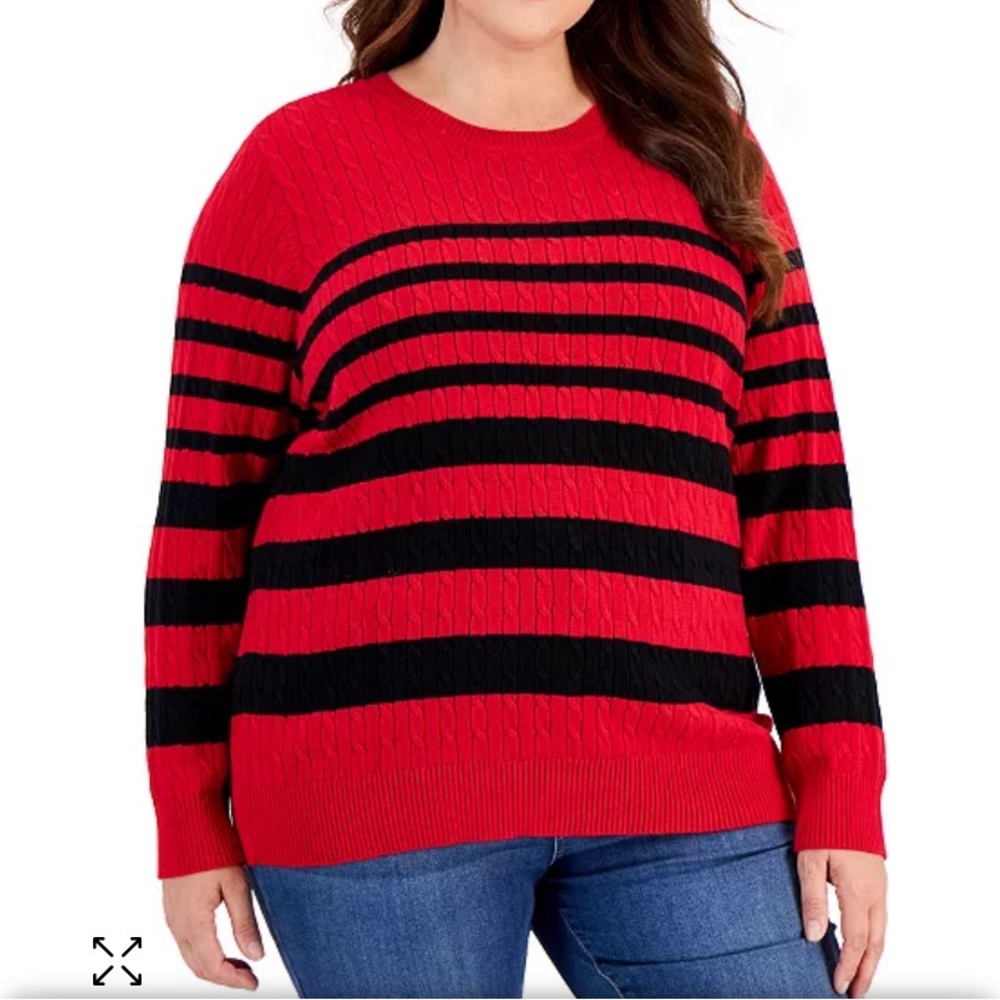 NWOT KAREN SCOTT Plus Size Cable-Knit Crewneck Sweater red & black Size …